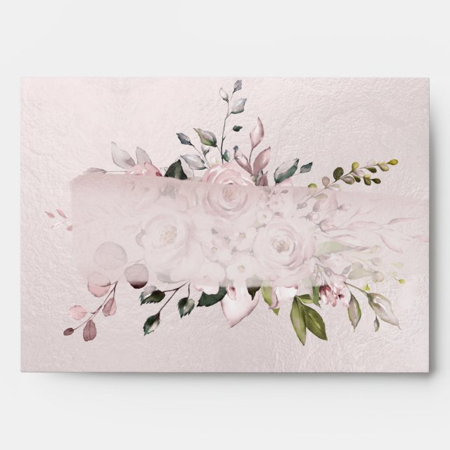 Watercolor Dusty Roses Hydrangeas DIY background Envelope (Front)