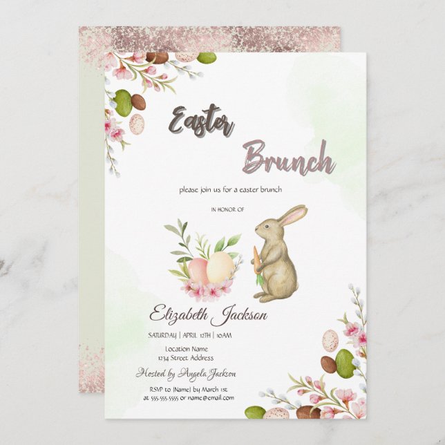 Watercolor Eags Bunny Easter Brunch & Bubbly Invitation (Front/Back)