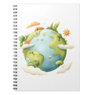 Watercolor Earth- Cartoon Earth with Nature Elemen Notebook