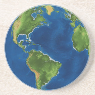 Watercolor Earth globe geography funny 3D illusion Coaster
