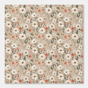 Watercolor Earth Tone Boho Coral Pink White Floral Wallpaper