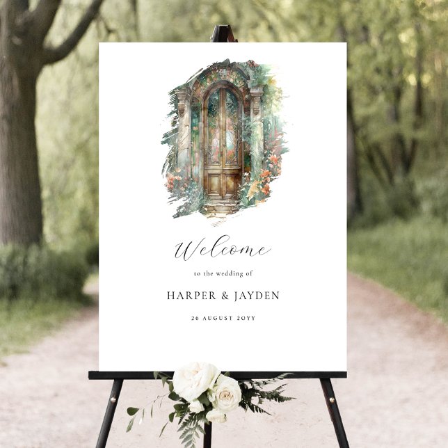 Watercolor Earthy Green Blush Wedding Welcome Sign (Creator Uploaded)