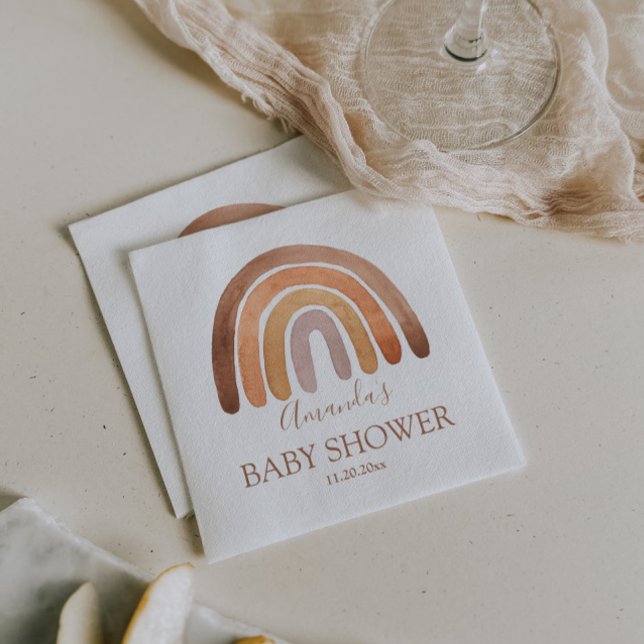 Watercolor Earthy Tone Boho Rainbow Baby Shower  Napkin (Creator Uploaded)