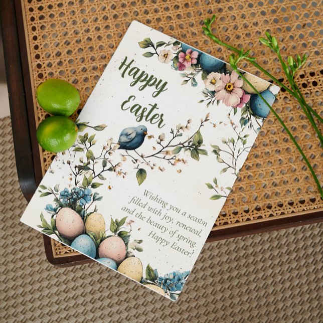 Watercolor Easter Birds & Eggs Holiday Card (Creator Uploaded)