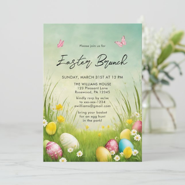 Watercolor Easter Brunch Egg Hunt Invitation (Standing Front)