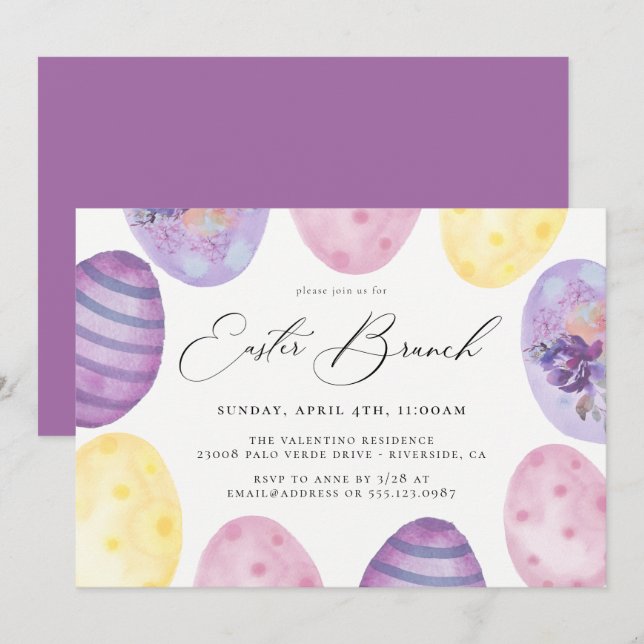 Watercolor Easter Brunch Invitation (Front/Back)