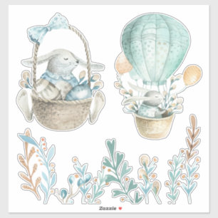 Watercolor Easter Bunnies Baskets White or Clear