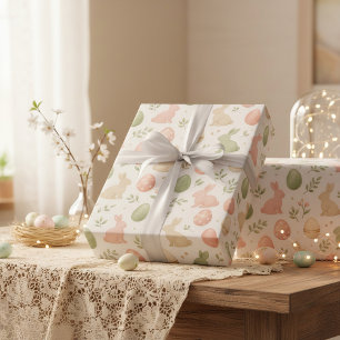 Watercolor Easter Bunny and Pastel Eggs Wrapping Paper