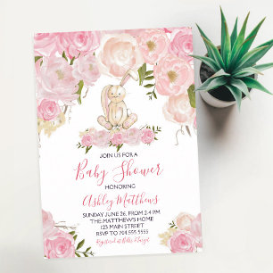 Watercolor Easter Bunny Baby Shower Pink Invitation