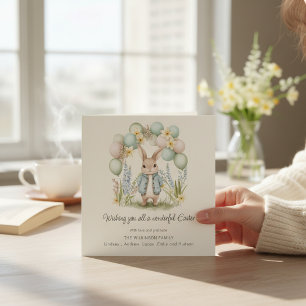 Watercolor Easter Bunny Balloons Floral Spring Card