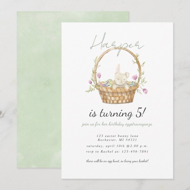watercolor easter bunny birthday invitation (Front/Back)