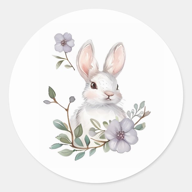 Watercolor Easter Bunny Classic Round Sticker (Front)