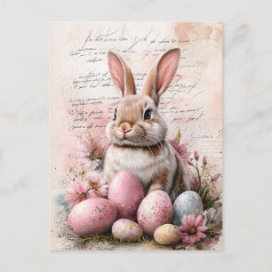 Watercolor Easter Bunny Coloured Eggs Postcard