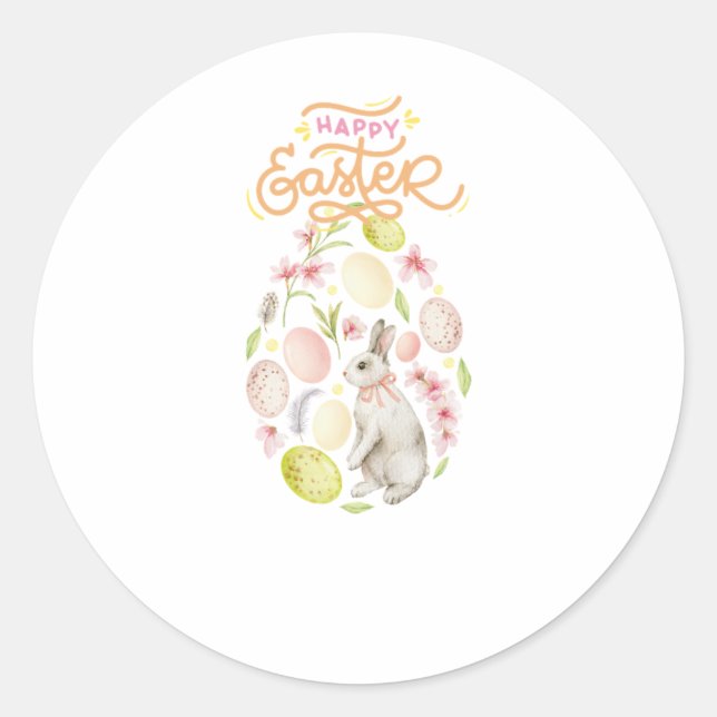 Watercolor Easter Bunny & Eggs Classic Round Sticker (Front)