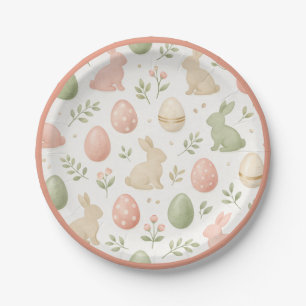 Watercolor Easter Bunny & Eggs Pastel Party Paper Plate