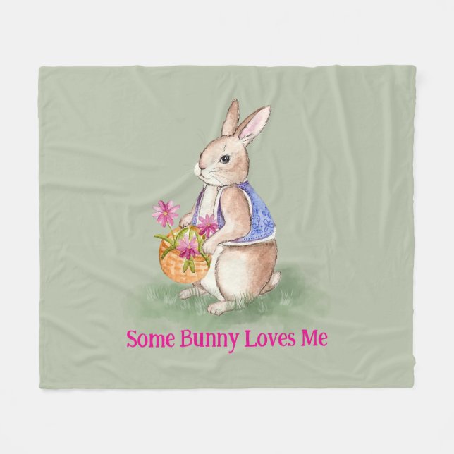 Watercolor Easter Bunny Fleece Blanket (Front (Horizontal))
