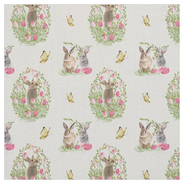 Watercolor Easter Bunny Floral Easter Egg Fabric (Swatch)