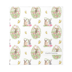 Watercolor Easter Bunny Floral Easter Egg Notepad