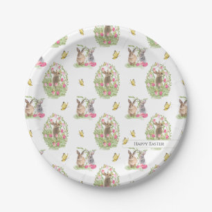 Watercolor Easter Bunny Floral Easter Egg Paper Plate