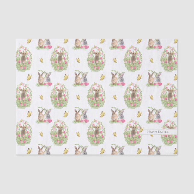 Watercolor Easter Bunny Floral Easter Egg Tissue Paper (Front)