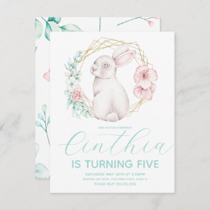 Watercolor Easter Bunny Floral Gold Wreath Invitation