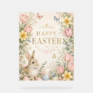 Watercolor Easter Bunny Greeting Card, Pastel Acrylic Sign
