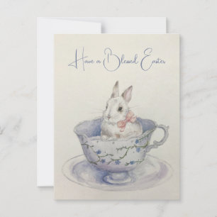 Watercolor Easter Bunny in Teacup  Postcard