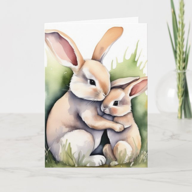 Watercolor Easter Bunny Love Card (Front)