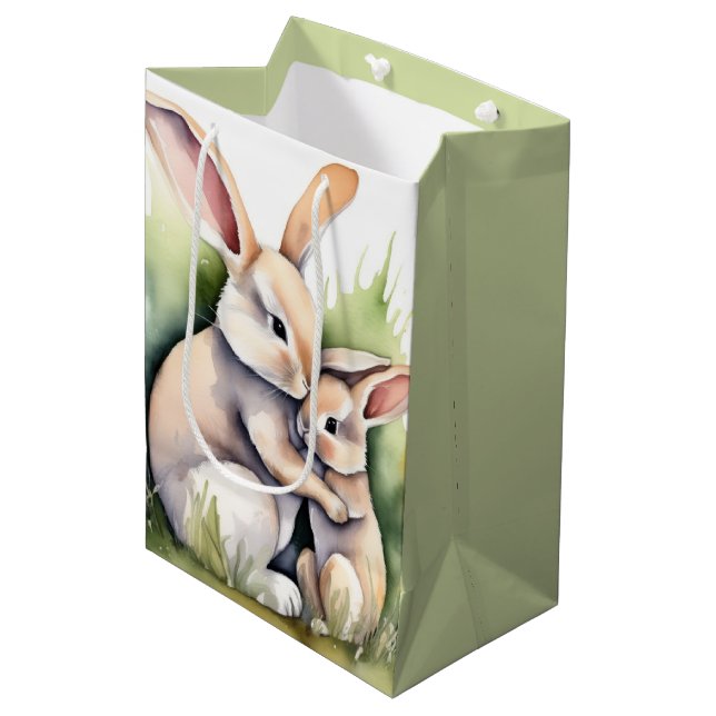 Watercolor Easter Bunny Love Medium Gift Bag (Front Angled)