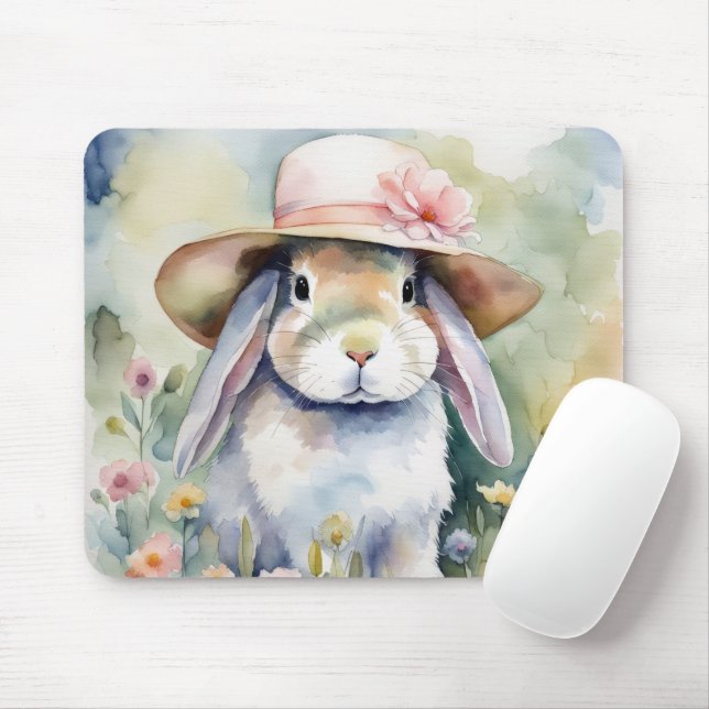 Watercolor Easter Bunny Mouse Mat (With Mouse)
