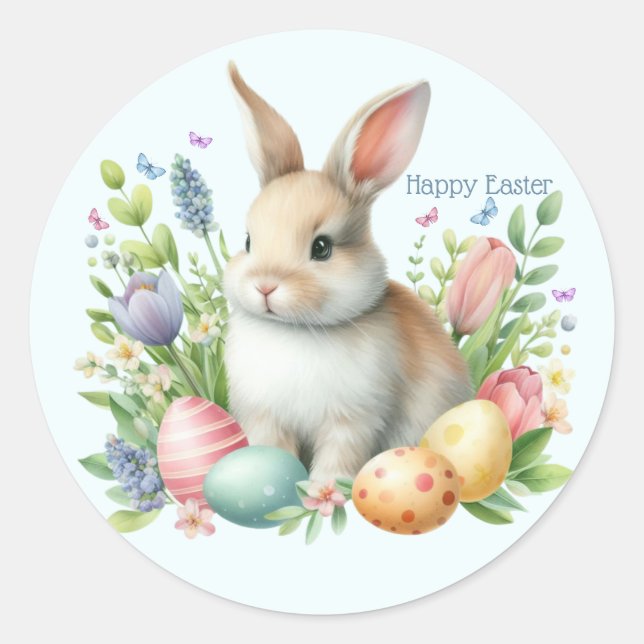 Watercolor Easter Bunny Personalised Classic Round Sticker (Front)