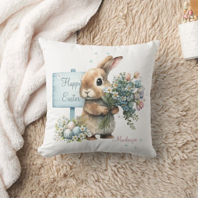 Watercolor Easter Bunny Personalised Cushion (Blanket)