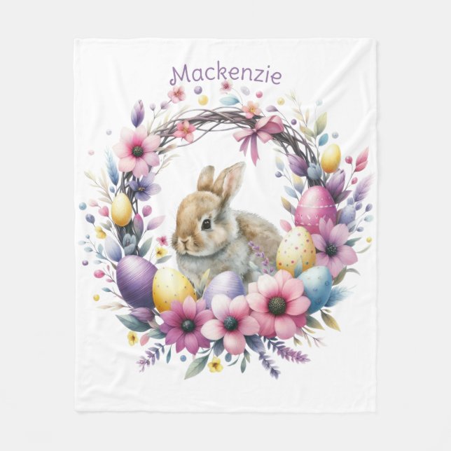 Watercolor Easter Bunny Personalised Fleece Blanket (Front)