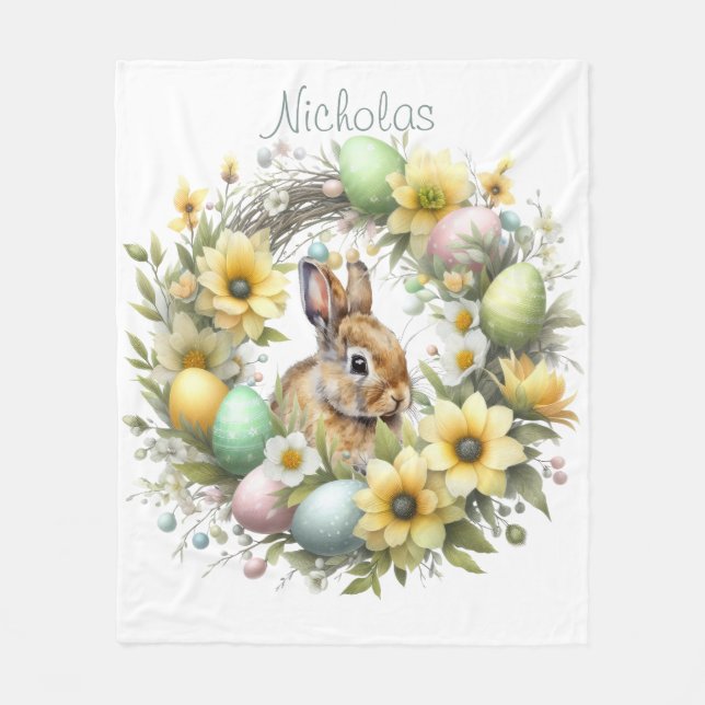 Watercolor Easter Bunny Personalised Fleece Blanket (Front)