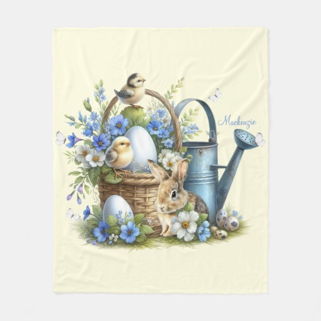 Watercolor Easter Bunny Personalised Fleece Blanket (Front)