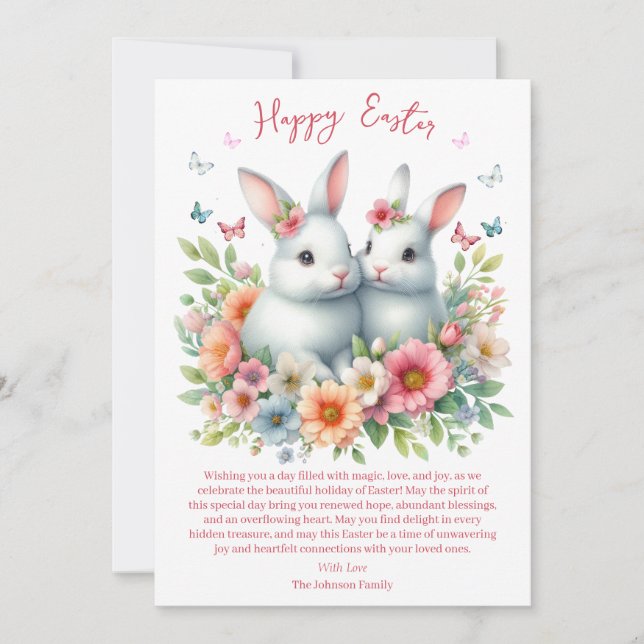 Watercolor Easter Bunny Personalised Holiday Card (Front)