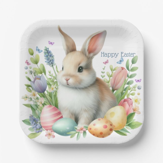 Watercolor Easter Bunny Personalised Paper Plate (Front)
