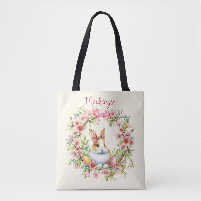 Watercolor Easter Bunny Personalised Tote Bag (Front)