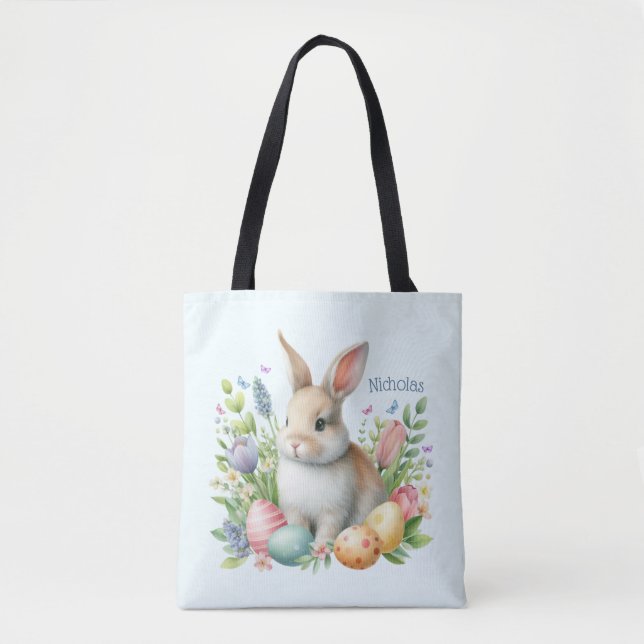 Watercolor Easter Bunny Personalised Tote Bag (Front)