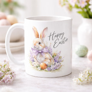 Watercolor Easter Bunny Purple Lilac Happy Easter Coffee Mug