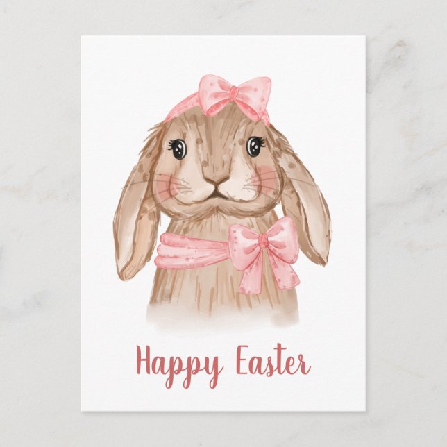Watercolor Easter Bunny Rabbit  Holiday Postcard (Front)