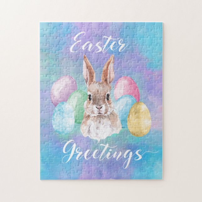 Watercolor Easter Bunny Rabbit with Eggs Jigsaw Puzzle (Vertical)
