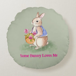 Watercolor Easter Bunny Round Cushion