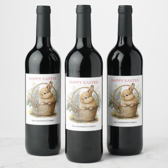 Watercolor Easter Bunny  Wine Label (Bottles)