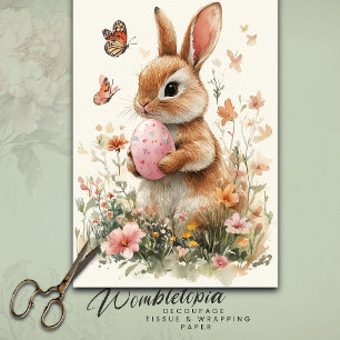 Watercolor Easter Bunny with Painted Egg & Flowers Tissue Paper
