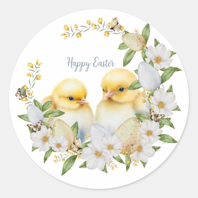 Watercolor Easter Chick Personalised Classic Round Sticker (Front)