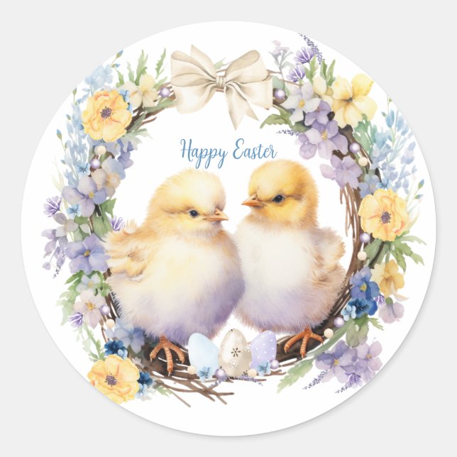 Watercolor Easter Chick Personalised Classic Round Sticker (Front)