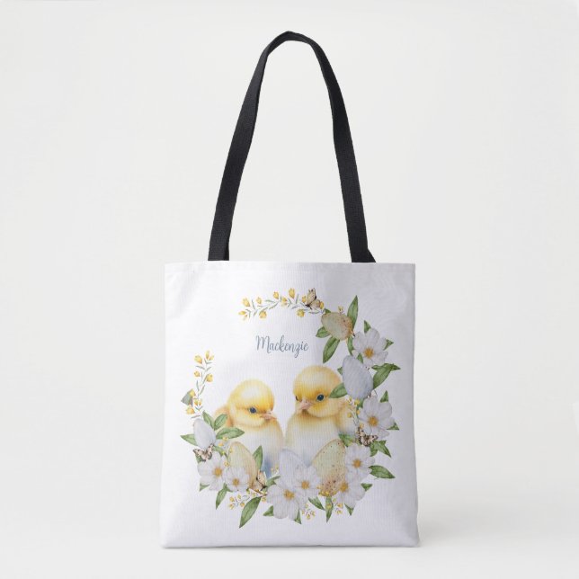 Watercolor Easter Chick Personalised Tote Bag (Front)
