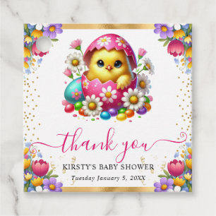 Watercolor Easter Chick Spring Flowers Baby Shower Favour Tags
