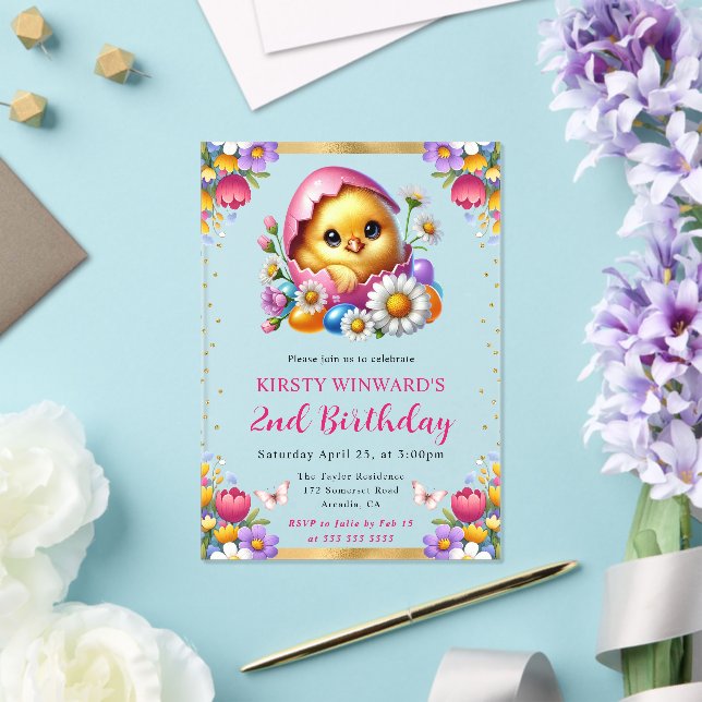 Watercolor Easter Chick Spring Flowers Birthday Acrylic Invitations (Insitu (Wedding))